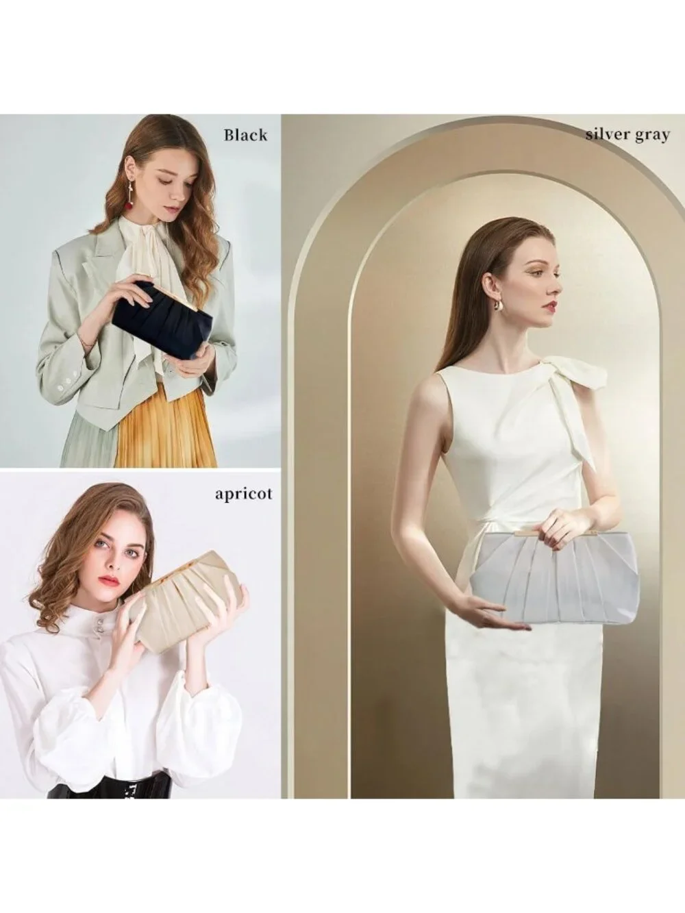 Elegant Evening Clutch Purse for Women, Detachable Chain Strap, Pleated Design